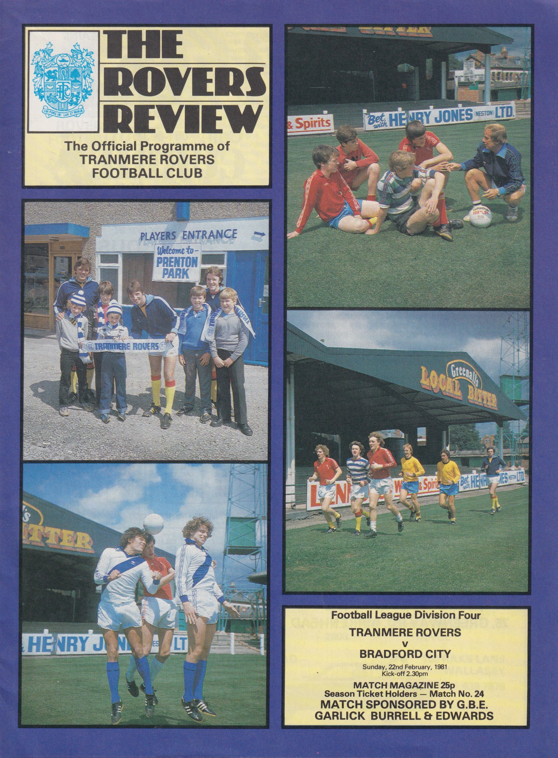 Tranmere Rovers v Bradford City match programme